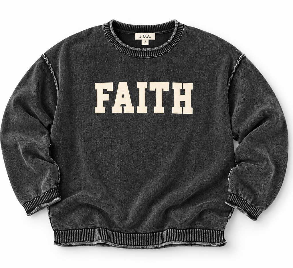 FAITH Charcoal Washed Raw Edge Sweater