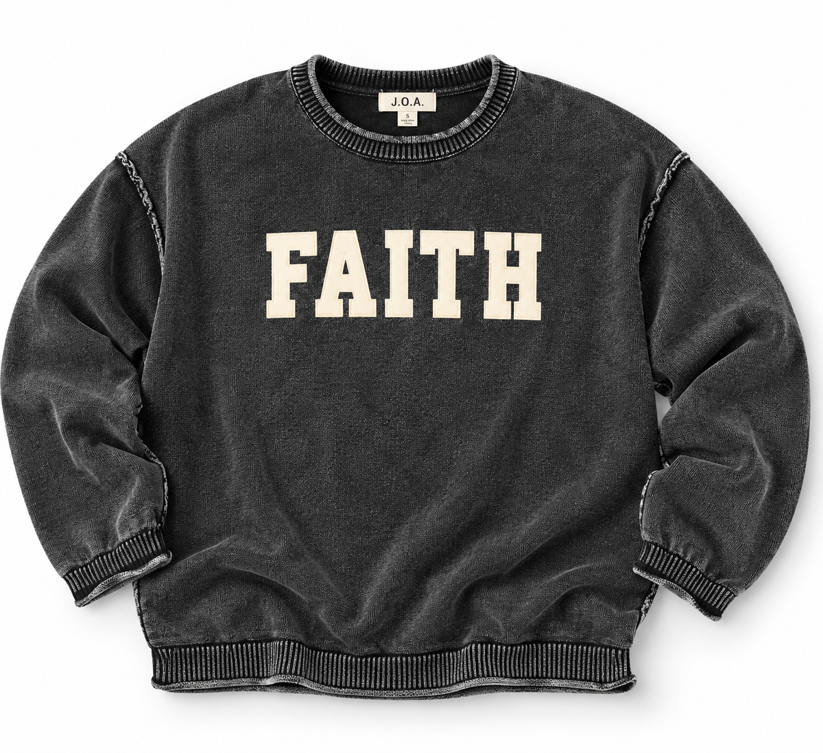 FAITH Charcoal Washed Raw Edge Sweater