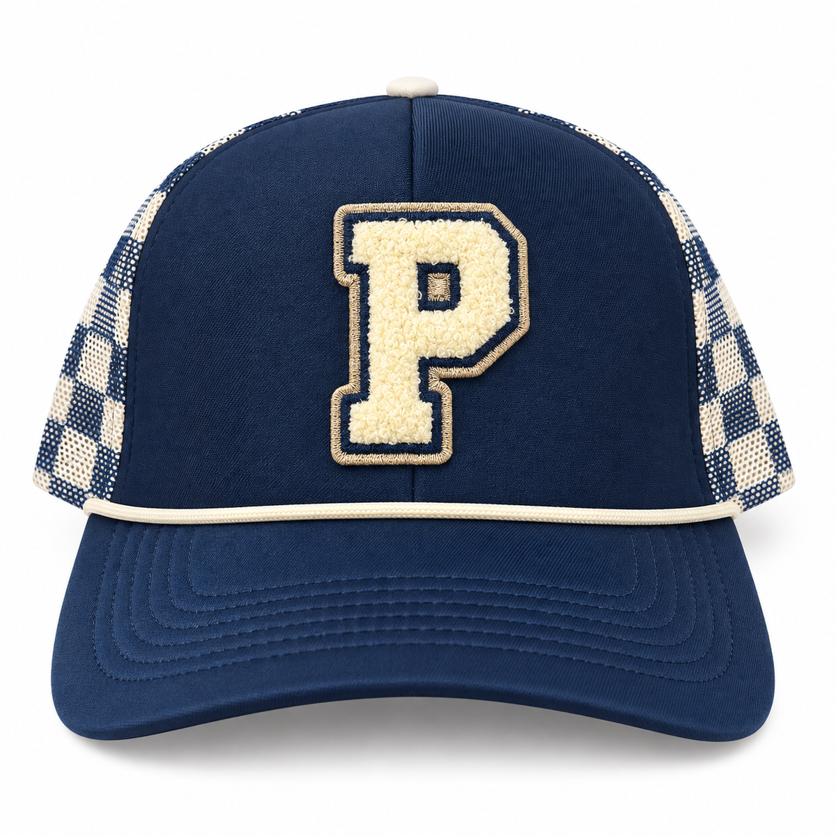 Navy Pick Your Patch Checkered Trucker Hat