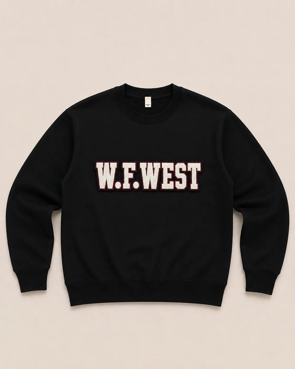 Pick Your Patch Chenille Patch Black Crewneck | Custom School Spirit Sweatshirt