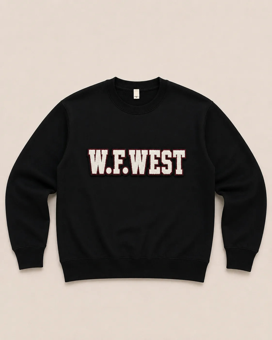 Pick Your Patch Chenille Patch Black Crewneck | Custom School Spirit Sweatshirt