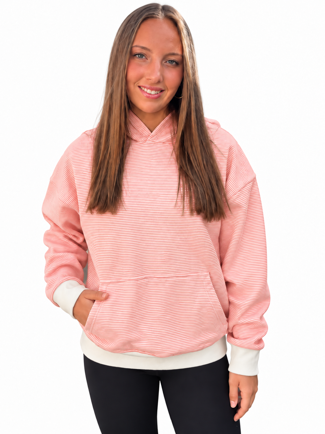 Oversized Coral Striped Hoodie
