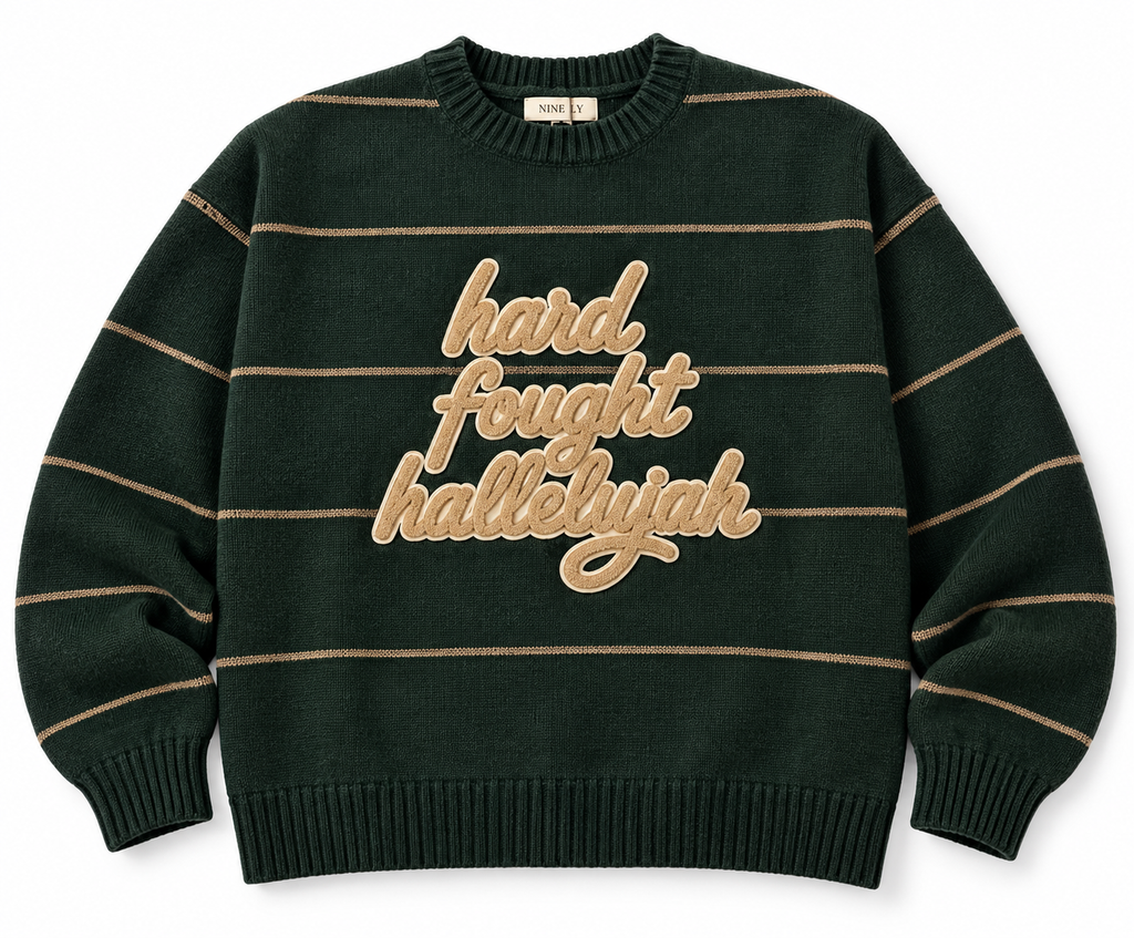 Chenille Hard Fought Hallelujah Sweater | Faith-Inspired Women's Boutique Sweater
