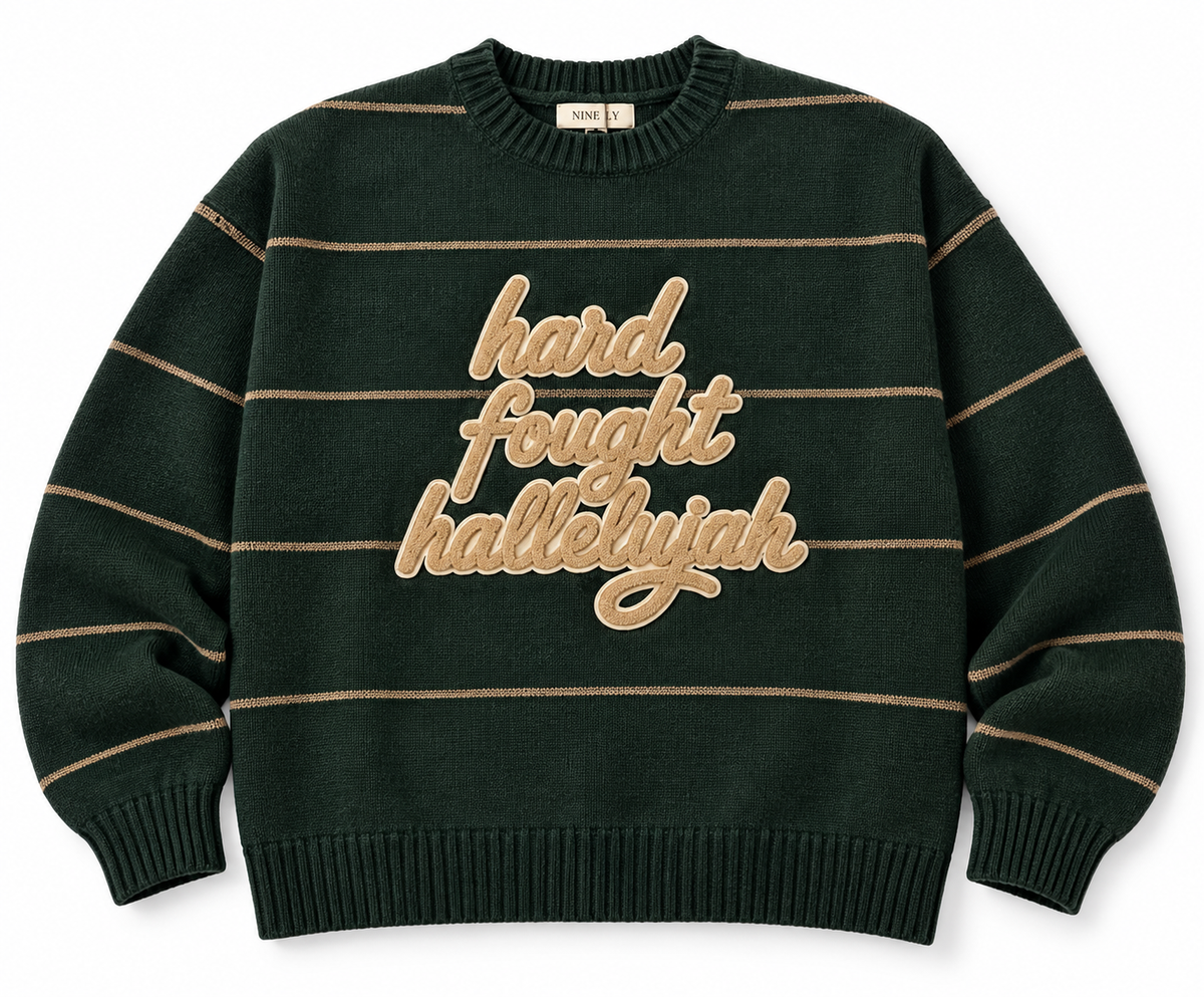 Chenille Hard Fought Hallelujah Sweater | Faith-Inspired Women's Boutique Sweater