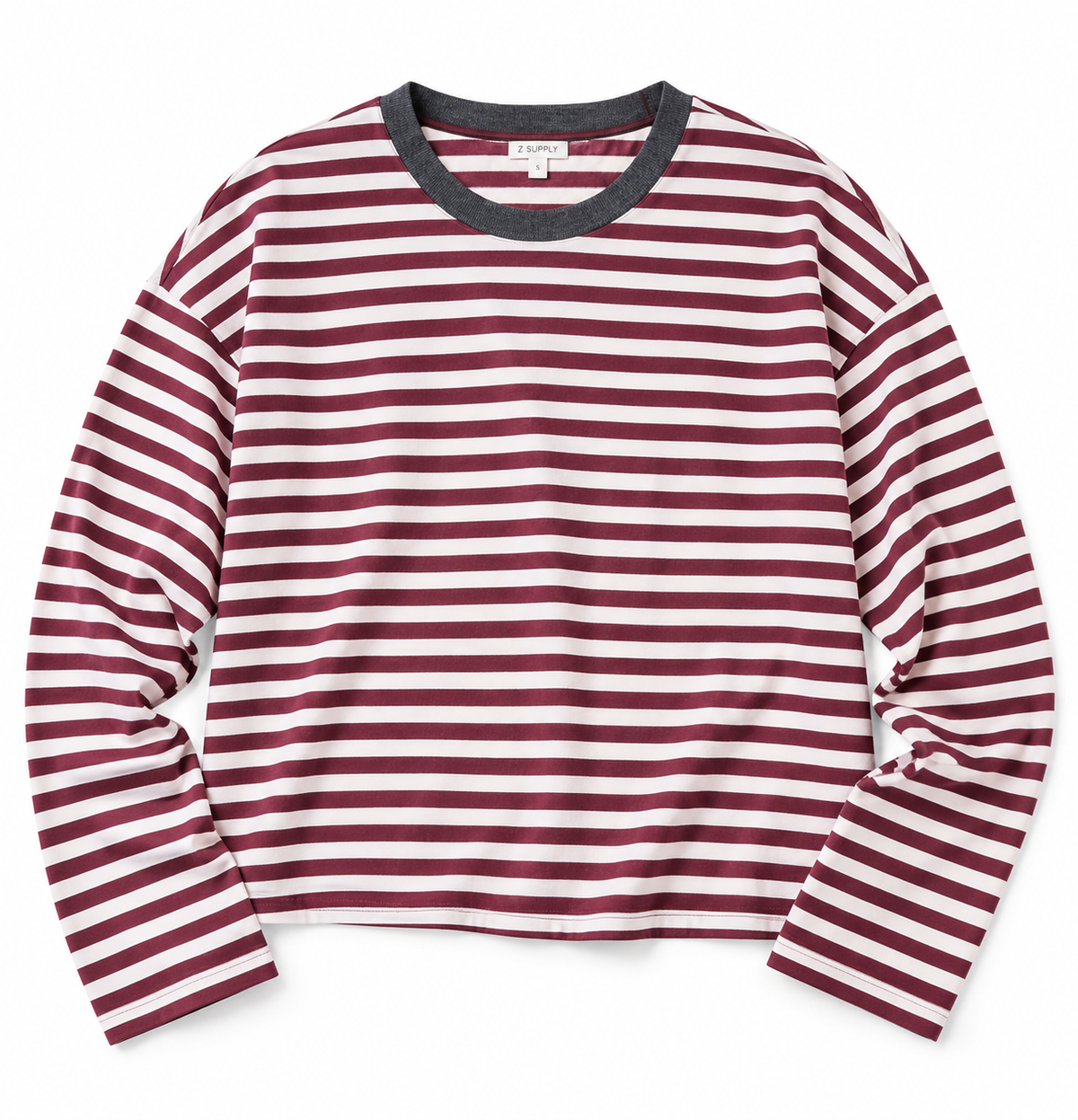 Burgundy Striped Boxy Long Sleeve Top