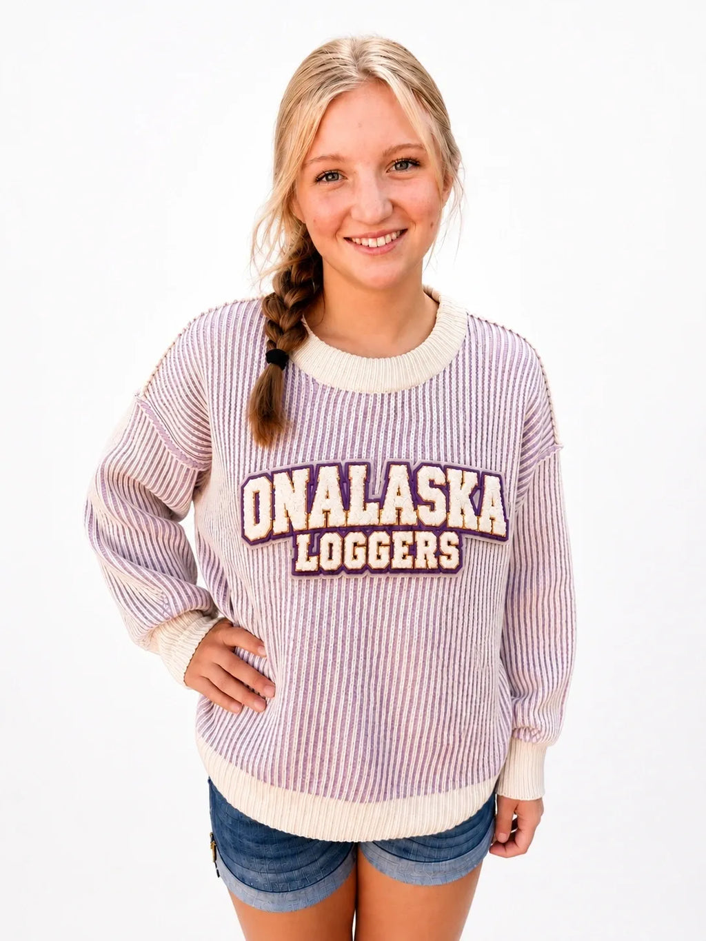 Lavender Two-Tone Ribbed Crewneck Sweater