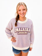 Lavender Two-Tone Ribbed Crewneck Sweater