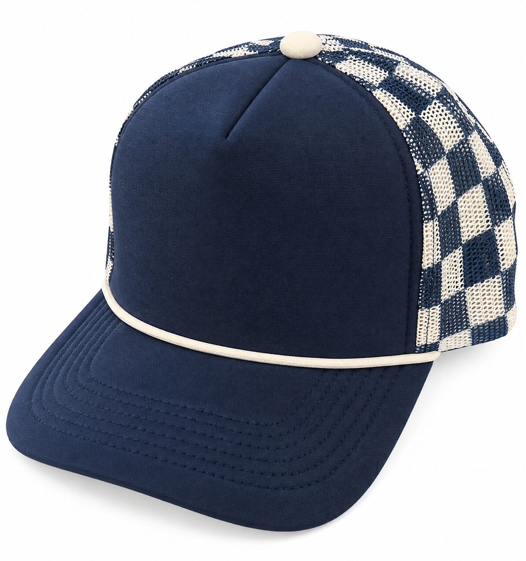 Navy Pick Your Patch Checkered Trucker Hat