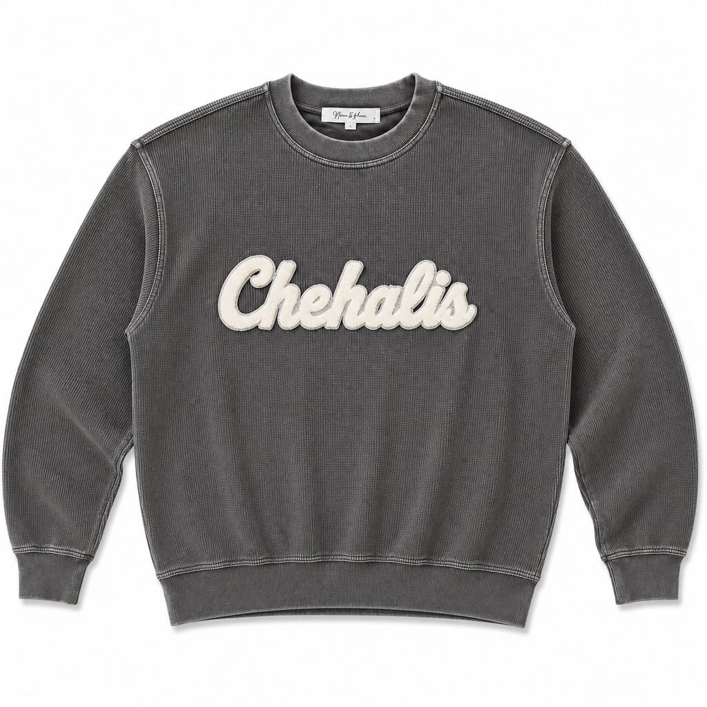 Oversized Pick Your Team Luxury Corded Crew Sweatshirt | Cream Chenille Patch