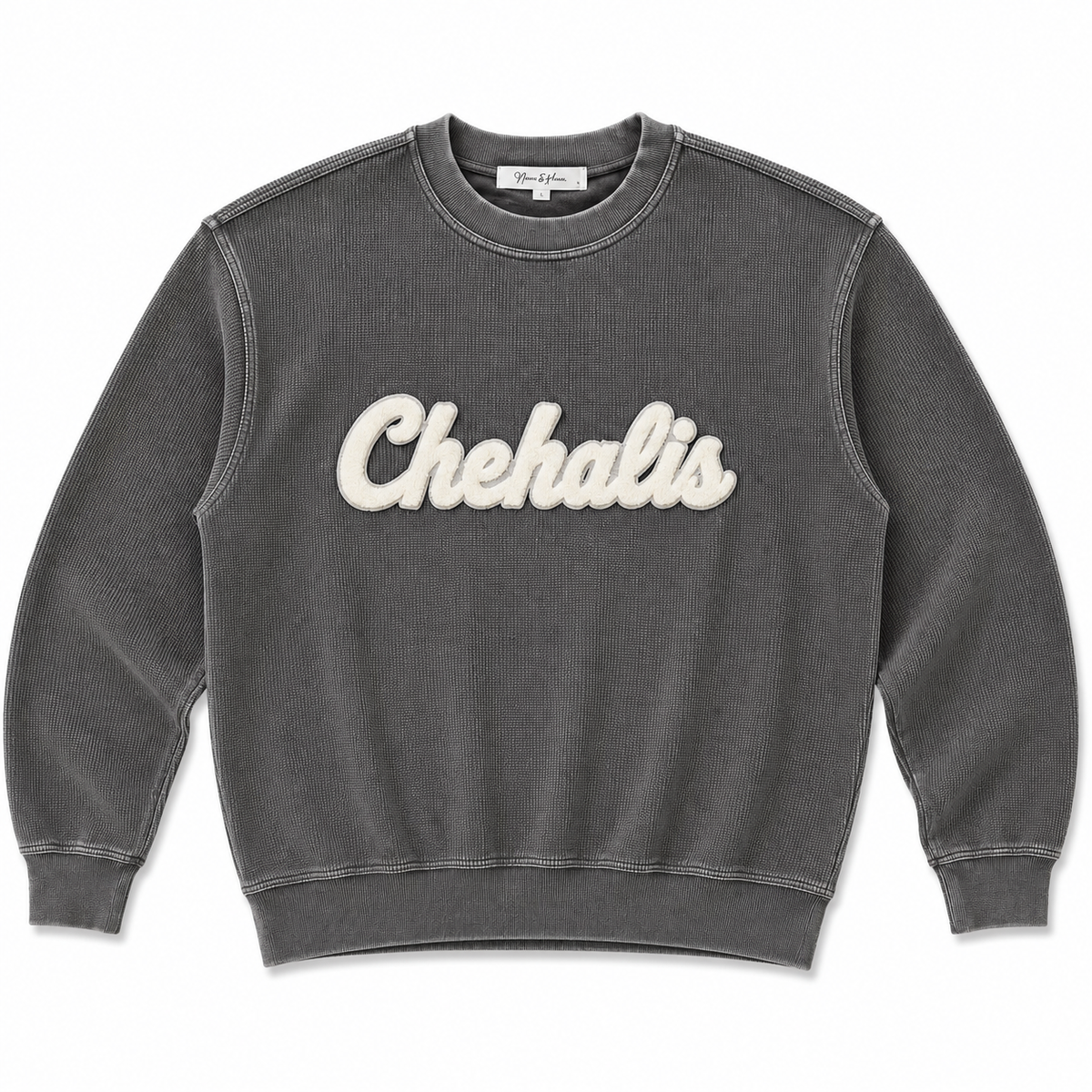 Oversized Pick Your Team Luxury Corded Crew Sweatshirt | Cream Chenille Patch