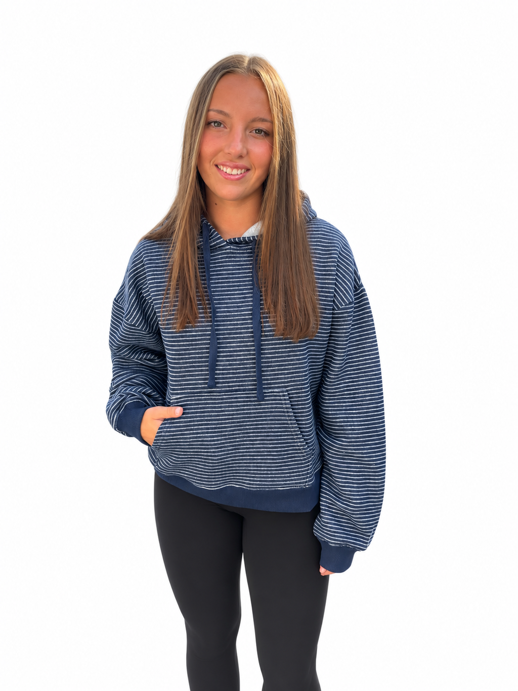 Navy Striped French Terry Hoodie