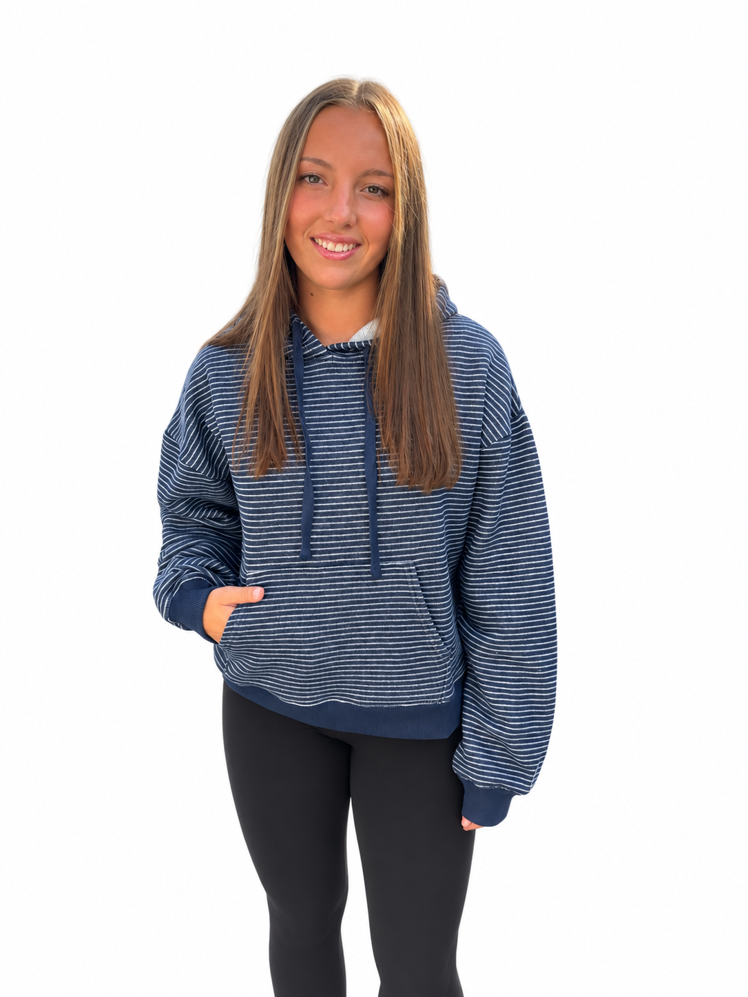 Navy Striped French Terry Hoodie