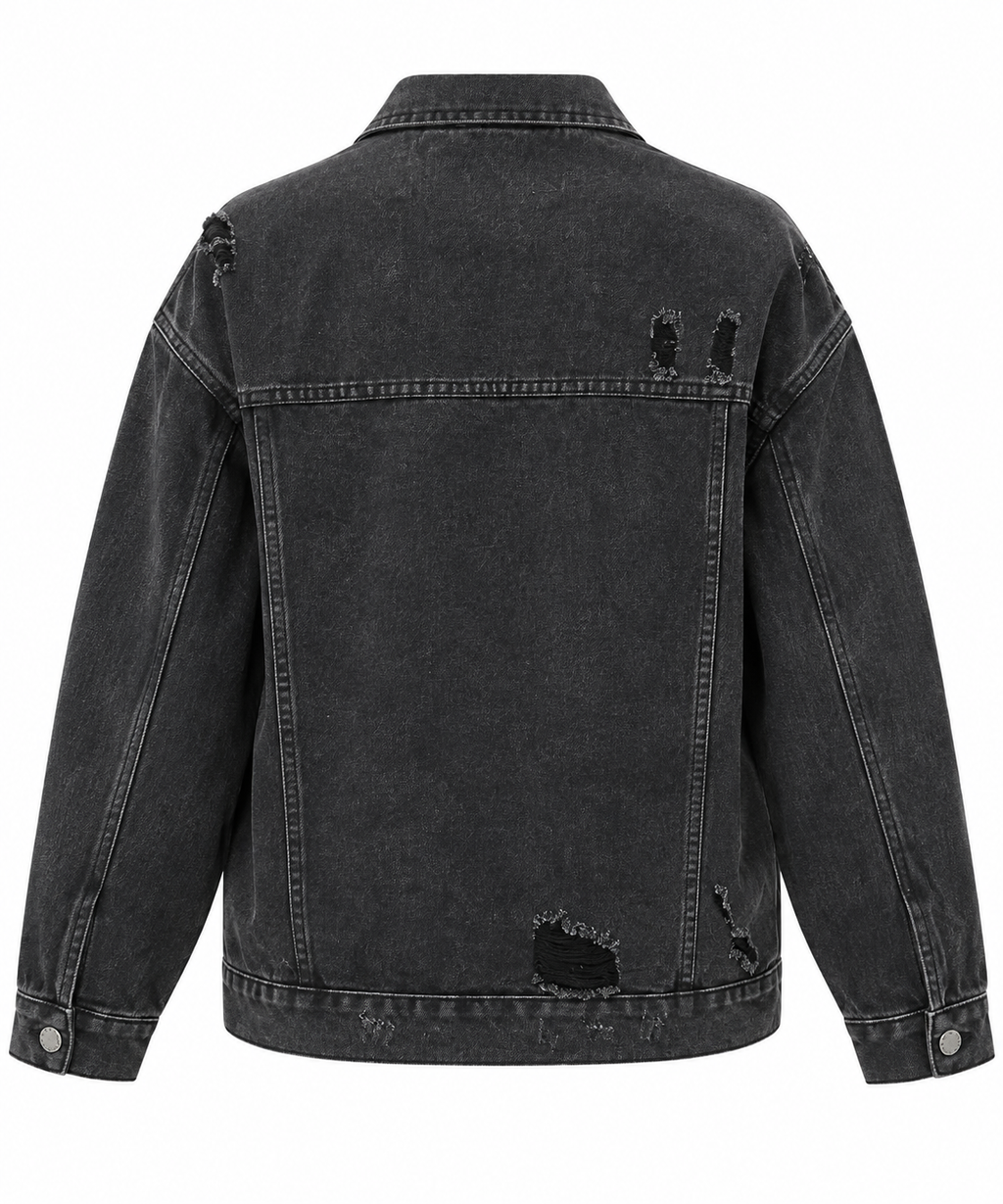 Black Wash Distressed Denim Jacket