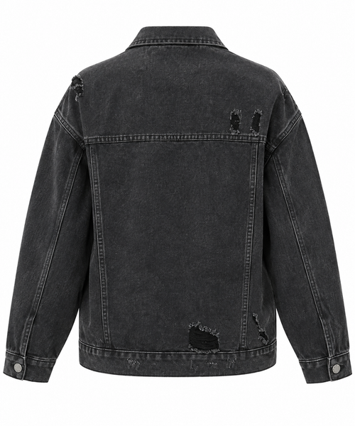 Black Wash Distressed Denim Jacket