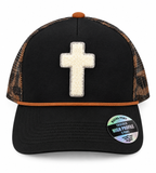 Chenille Cross Black Magna Pony Trucker Hat