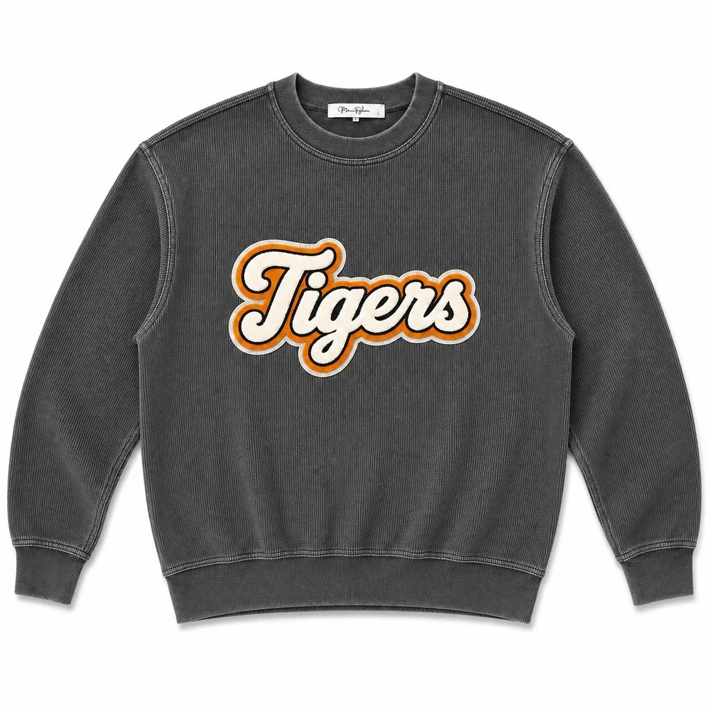 Oversized Pick Your Team Luxury Corded Crew Sweatshirt | Cream Chenille Patch