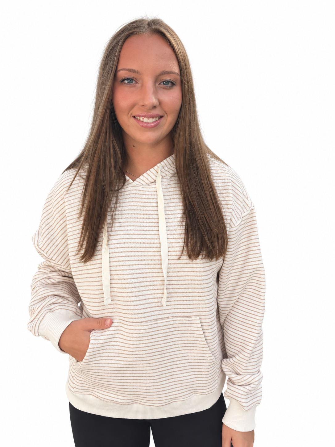 Dark Taupe & Cream Striped French Terry Hoodie