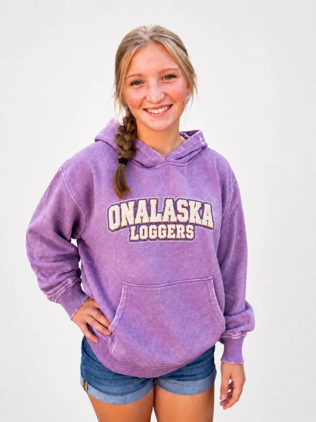 Violet Acid-Wash Fleece Hoodie