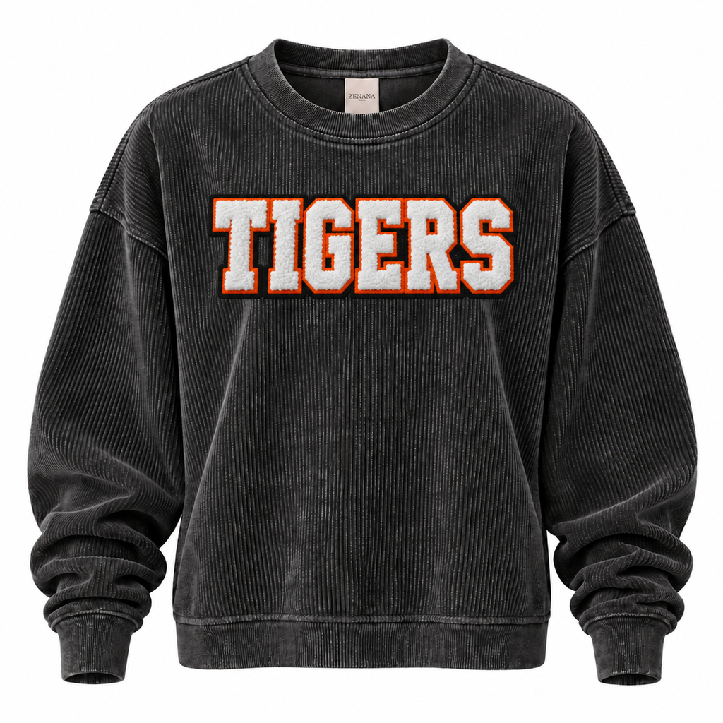 Oversized Distressed Black Pick Your Patch Luxury Corded Crew Sweatshirt