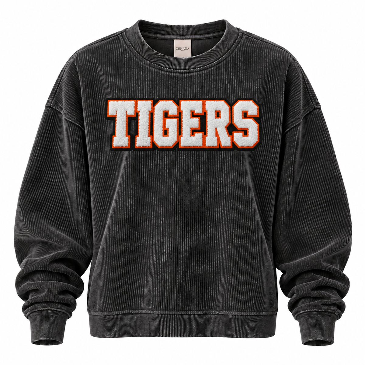 Oversized Distressed Black Pick Your Patch Luxury Corded Crew Sweatshirt