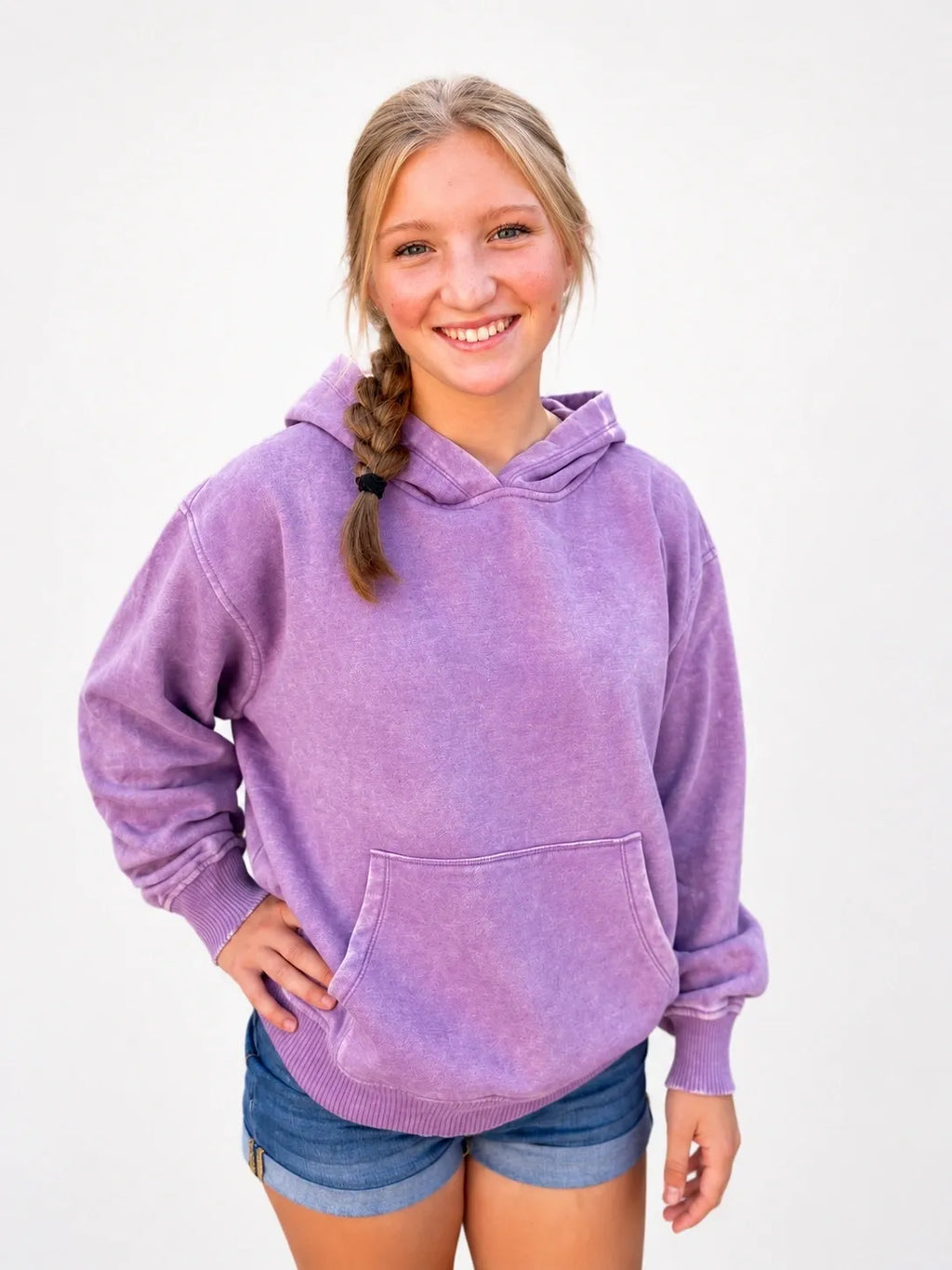Violet Acid-Wash Fleece Hoodie