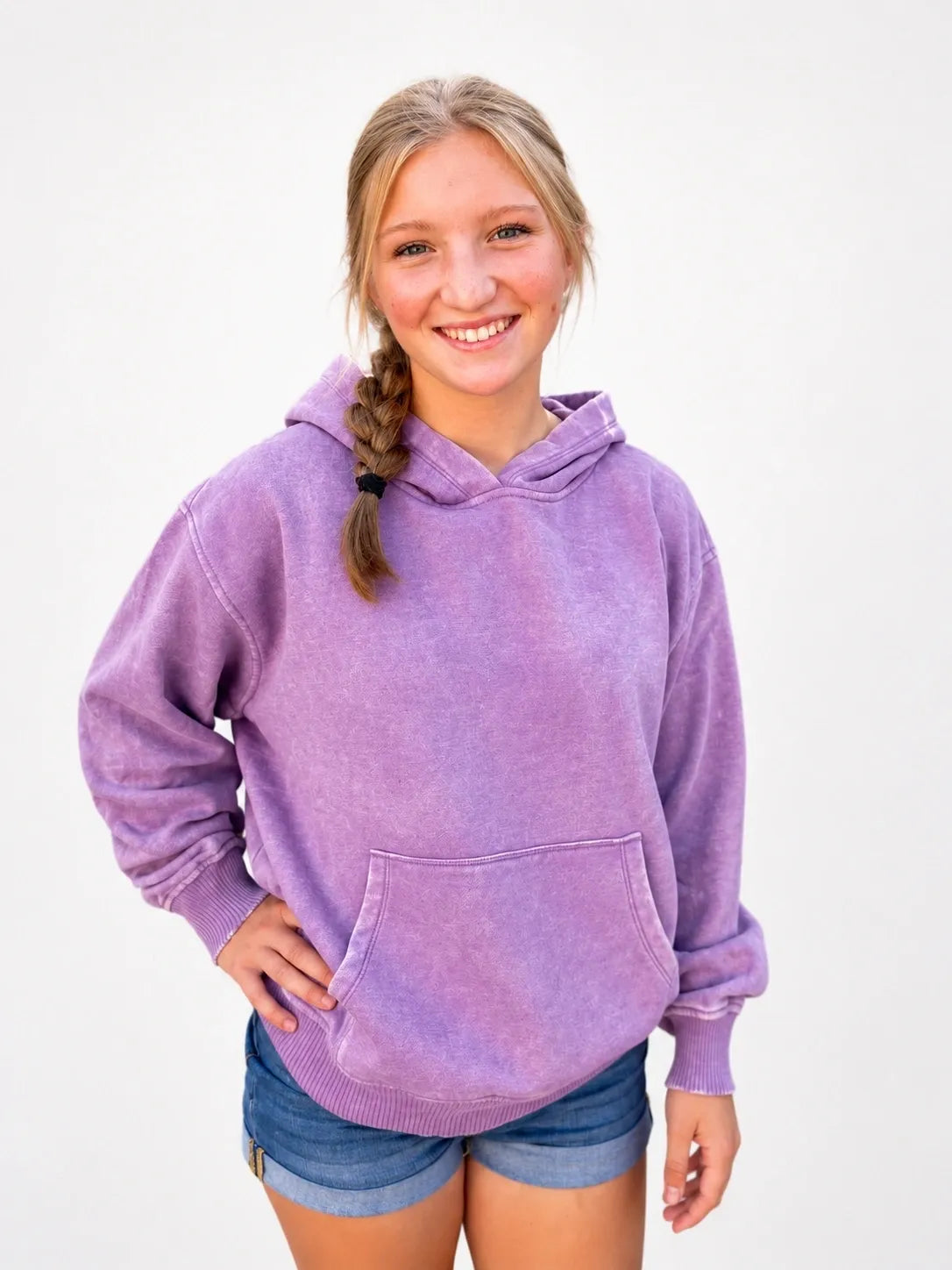 Violet Acid-Wash Fleece Hoodie