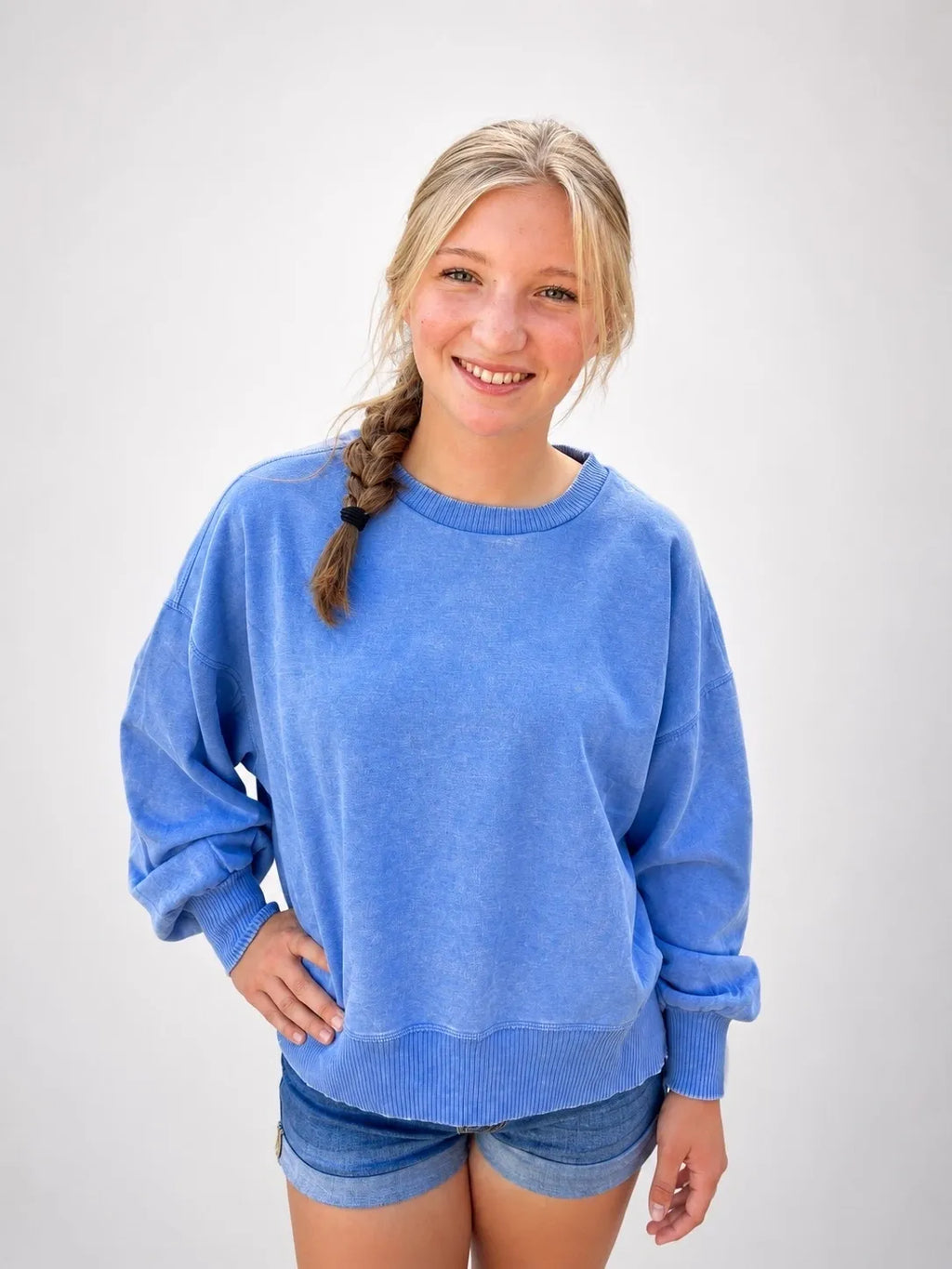 Cornflower Acid Wash Fleece Oversized Pullover