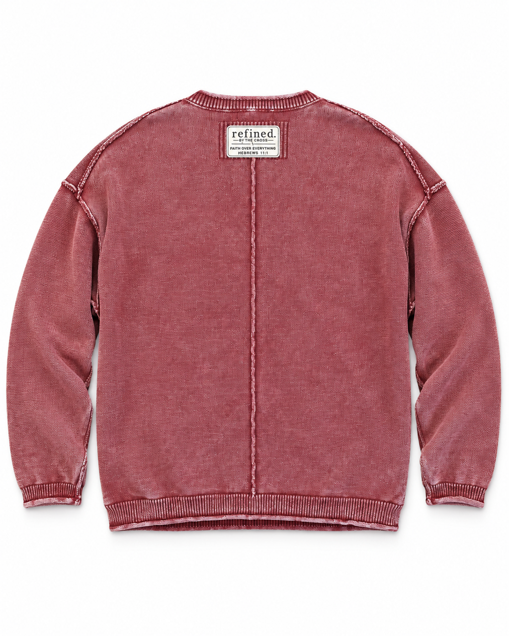FAITH Burgundy Washed Raw Edge Sweater