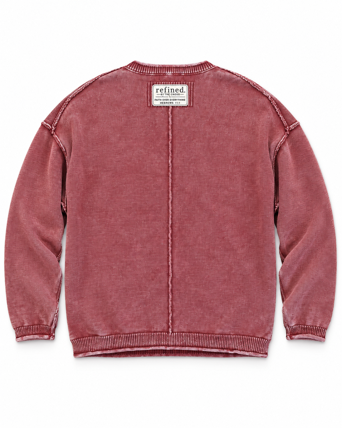 FAITH Burgundy Washed Raw Edge Sweater