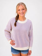 Lavender Two-Tone Ribbed Crewneck Sweater