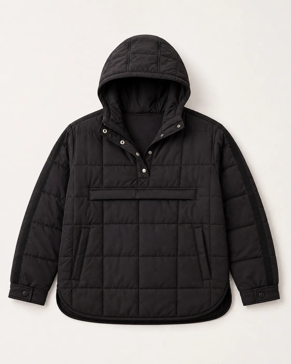 Black Quilted Pullover Puffer Hoodie