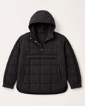 Black Quilted Pullover Puffer Hoodie
