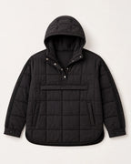 Black Quilted Pullover Puffer Hoodie