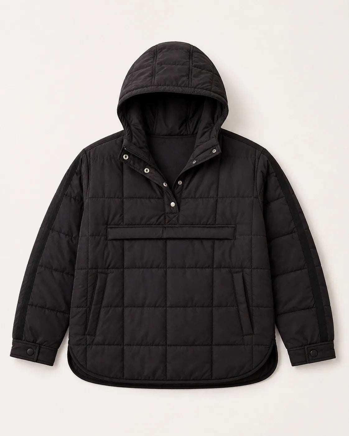 Black Quilted Pullover Puffer Hoodie