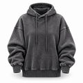 Acid Wash Ash Black Oversized Cropped Hoodie