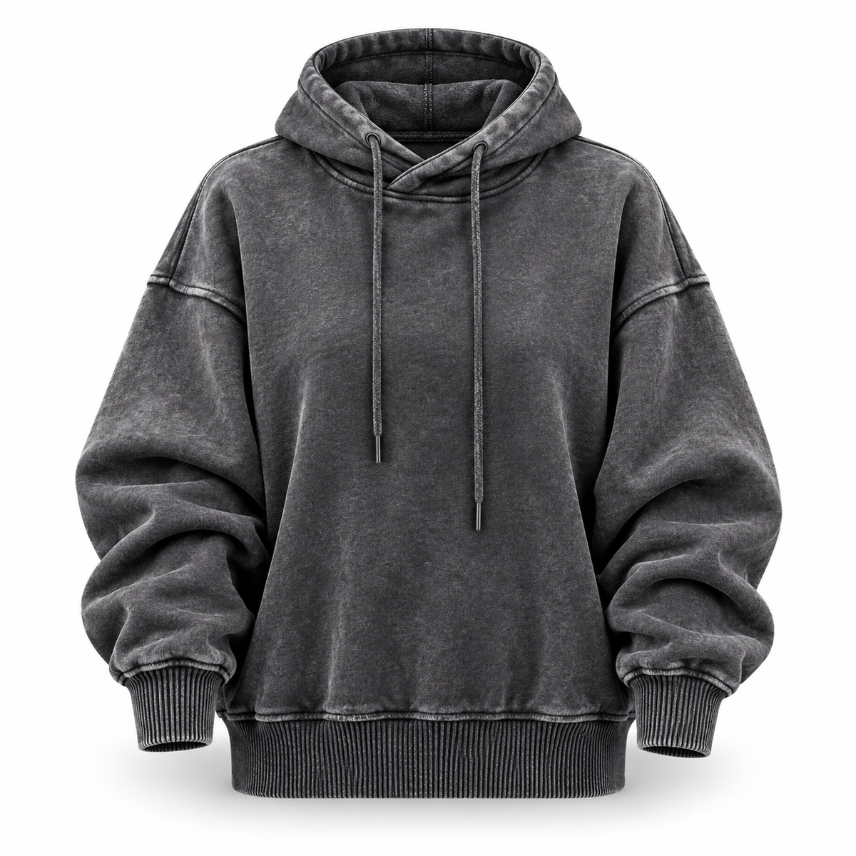 Acid Wash Ash Black Oversized Cropped Hoodie