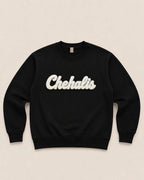 Pick Your Patch Chenille Patch Black Crewneck | Custom School Spirit Sweatshirt