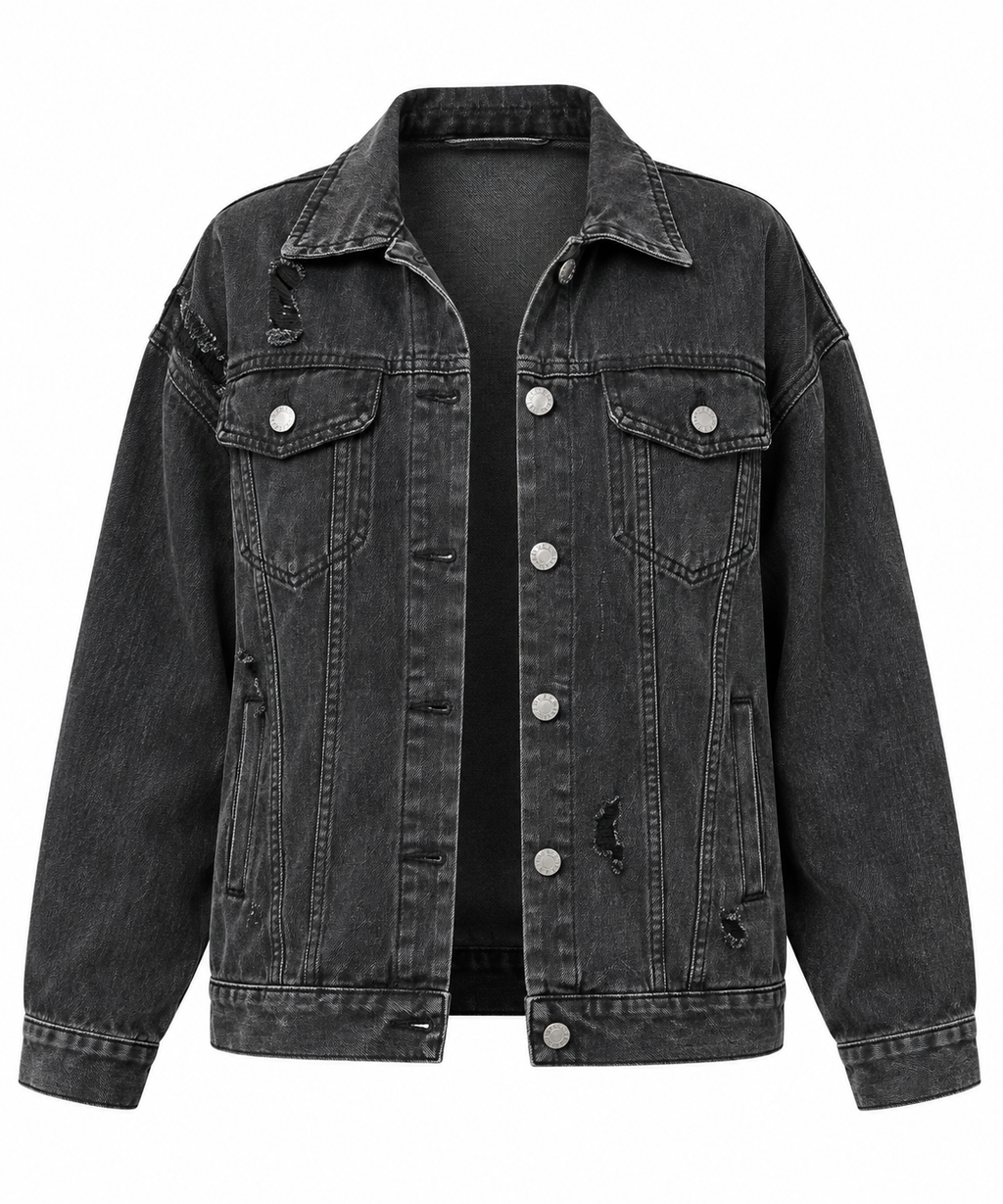 Black Wash Distressed Denim Jacket