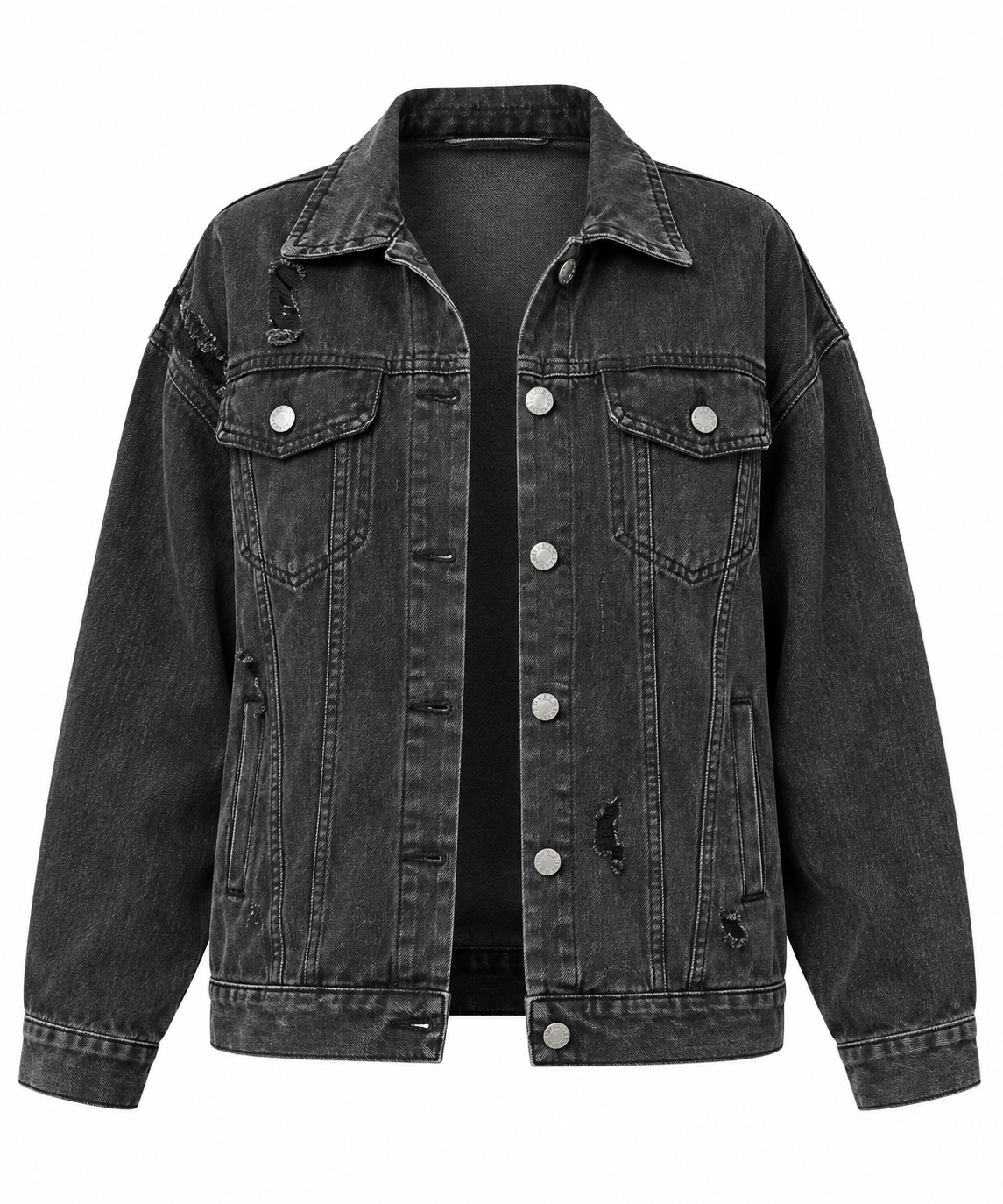 Black Wash Distressed Denim Jacket