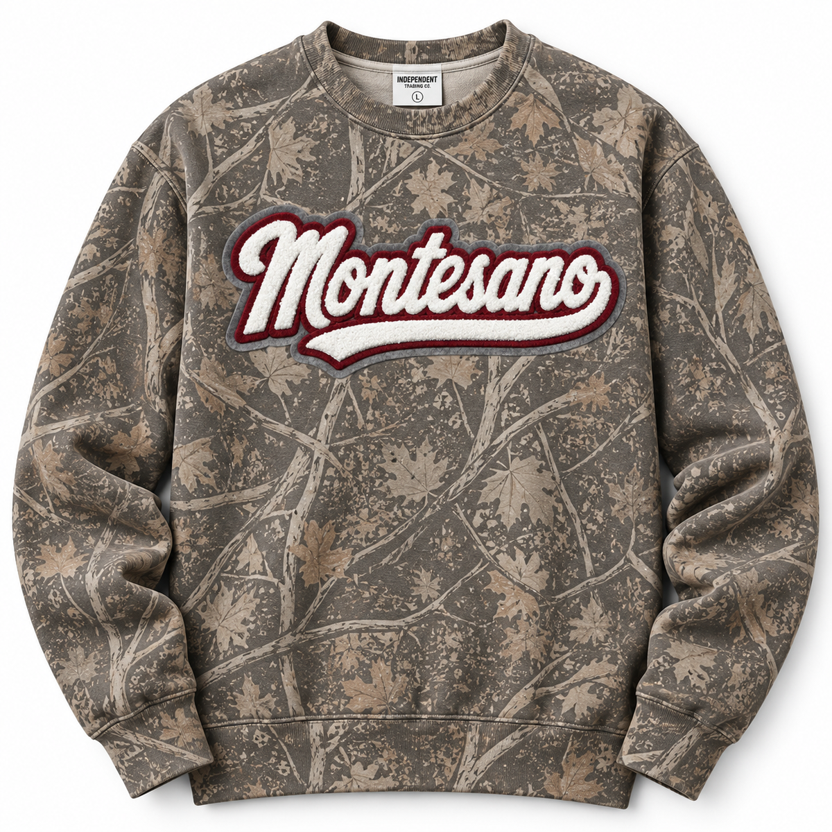 Pick Your Patch Woodland Camo Crewneck | Custom School Spirit Sweatshirt