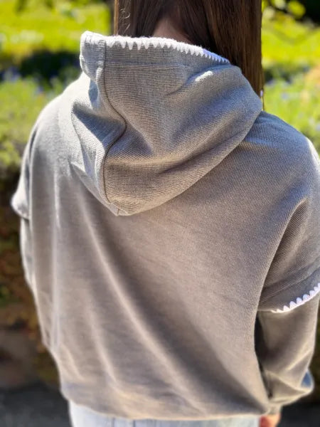 Pick Your Team Charcoal Crochet Edge Hoodie | Vintage-Inspired Game Day Sweatshirt