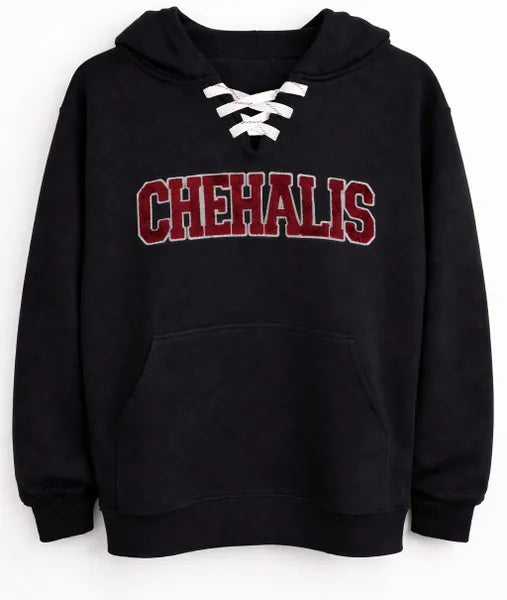 Criss Cross Chenille Hoodie with maroon detailing