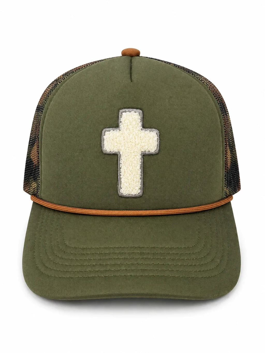 Chenille Cross Olive Trucker Hat