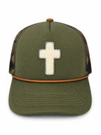 Chenille Cross Olive Trucker Hat