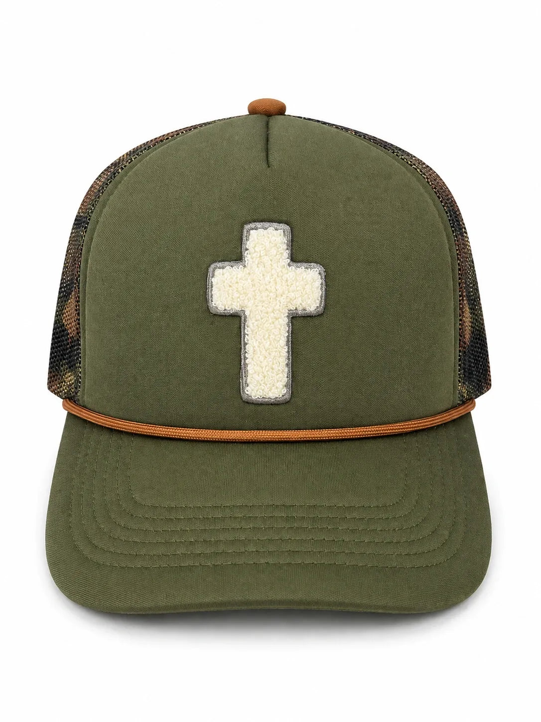 Chenille Cross Olive Trucker Hat