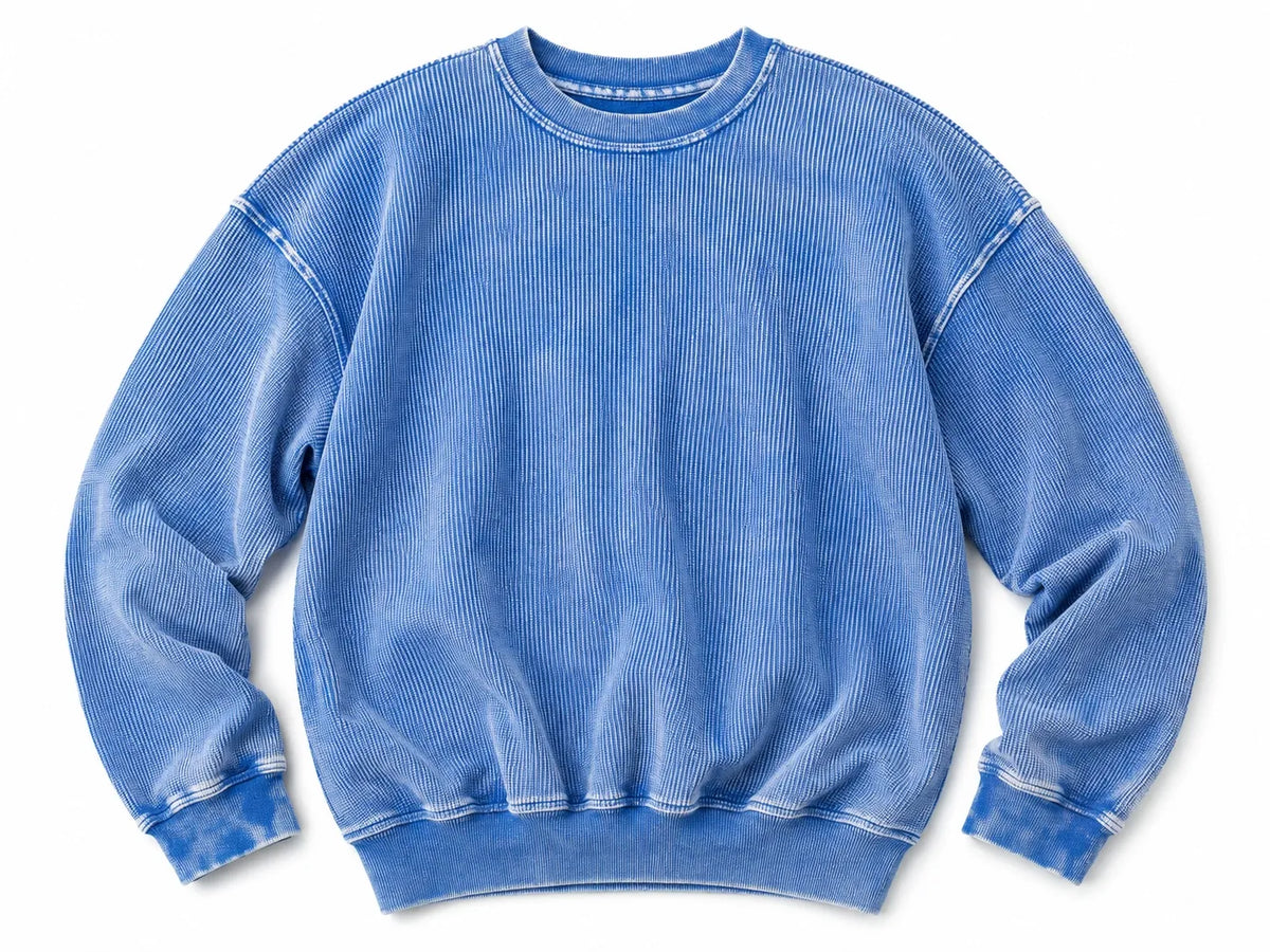 Oversized Blue Corded Crewneck | Vintage School Spirit Sweatshirt