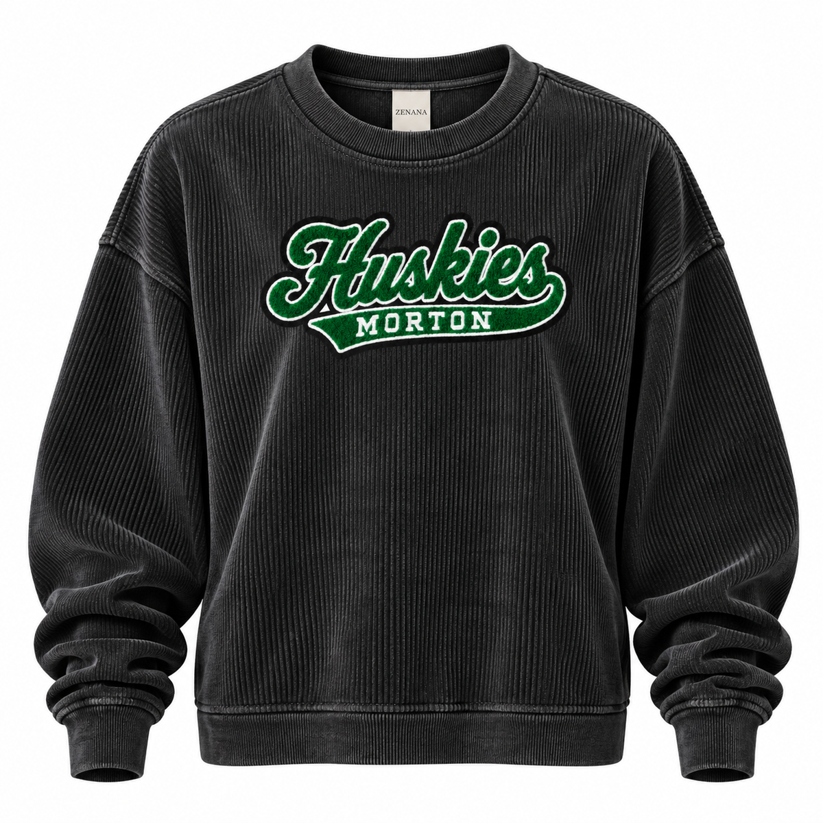 Oversized Distressed Black Pick Your Patch Luxury Corded Crew Sweatshirt