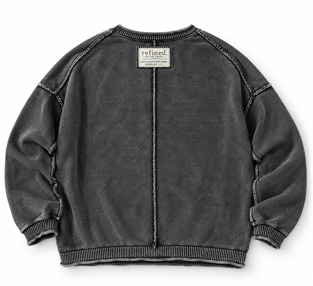 FAITH Charcoal Washed Raw Edge Sweater