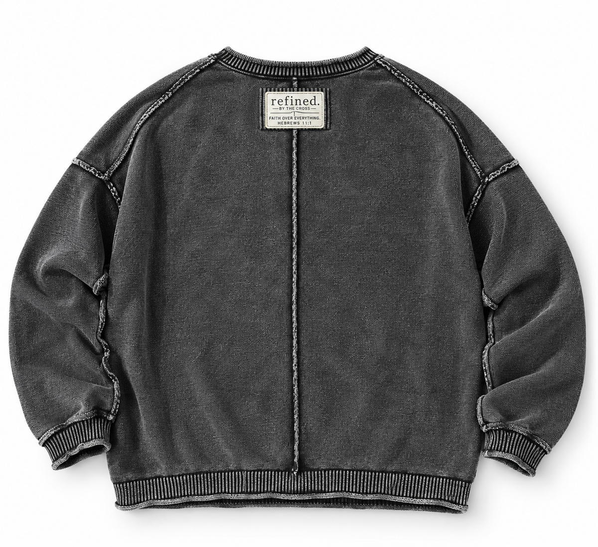 FAITH Charcoal Washed Raw Edge Sweater