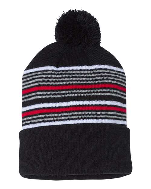 Toledo Red, White, Grey &  Black striped Beanie